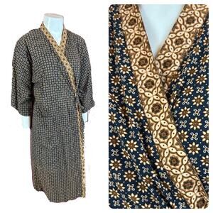 Vintage Batik Keris Indonesian Batik Wrap Robe Dress Kimono Pockets S/M -